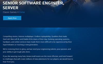 暴雪招聘資深軟件工程師，暗黑破壞神2重制版或即將啟動